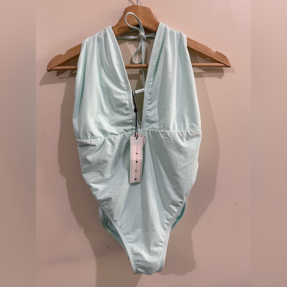 The Bikini Lab Mint Green Halter One-Piece Swimsuit